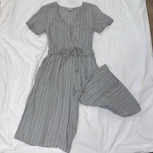 gray striped short sleeve jumpsuit